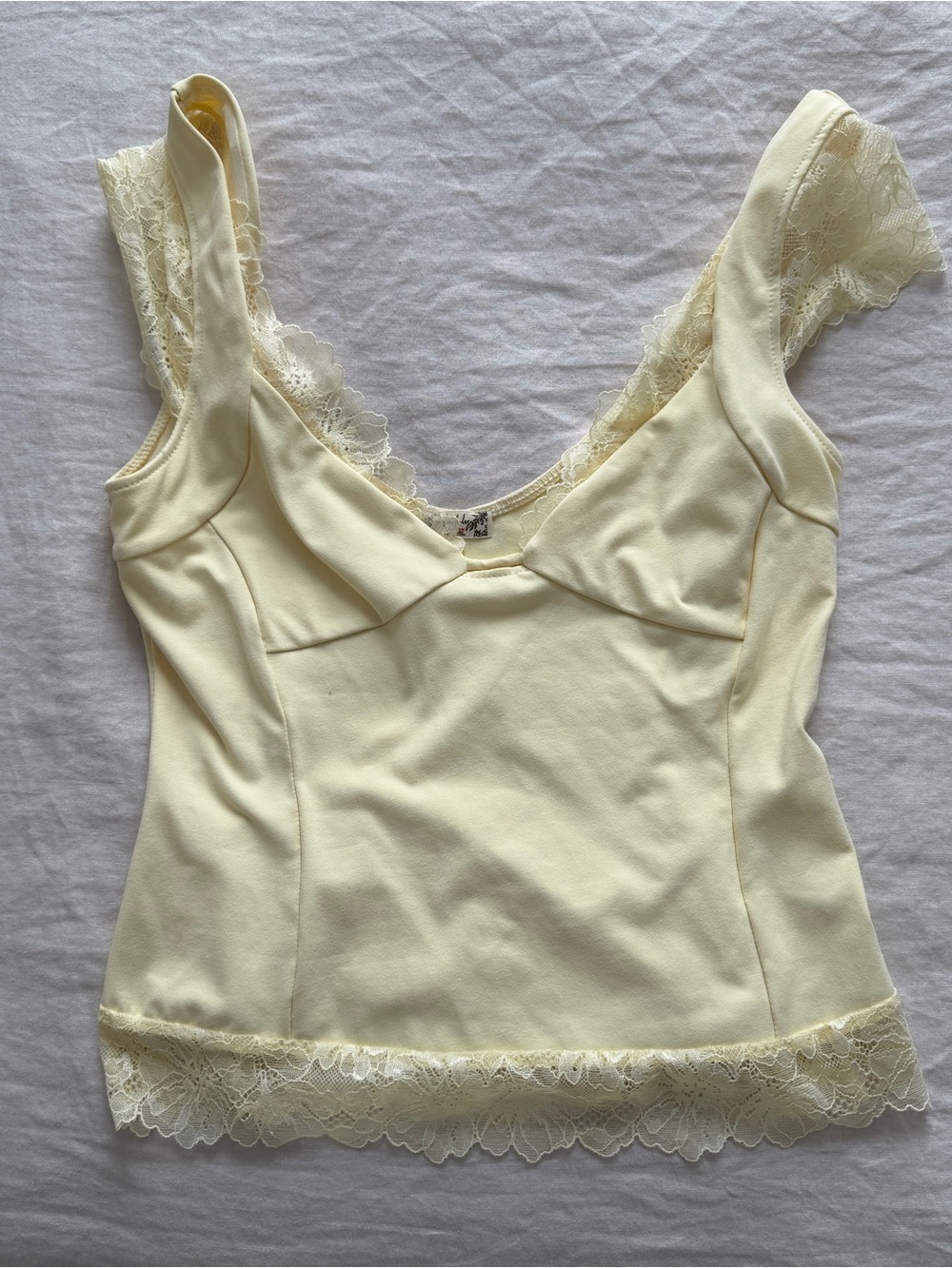 NWT Free People Yellow Lace-Trim Tank